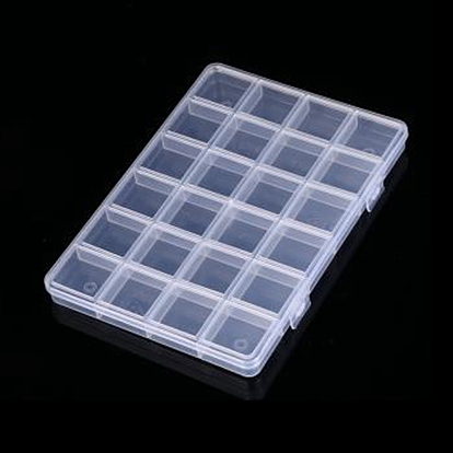 Recipientes de plástico transparente, con 24 compartimentos, para manualidades, diamantes de uñas, almacenamiento de cuentas, Rectángulo
