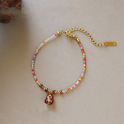 Pulseras de cuentas de circonita cúbica con dije de pollito de latón esmaltado para mujer, dorado