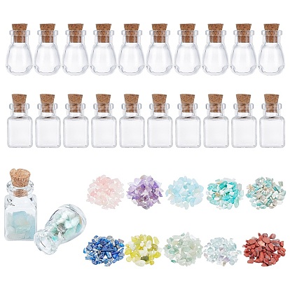 Mixed Stone Chip Beads DIY Wishing Bottle Making Kits, Including Natural Gemstone Chip Beads, Cuboid & Oval Glass Bottle