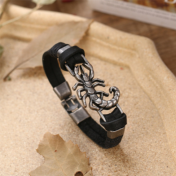 Браслеты из искусственной кожи в виде скорпиона, ювелирные изделия из сплава для мужчин