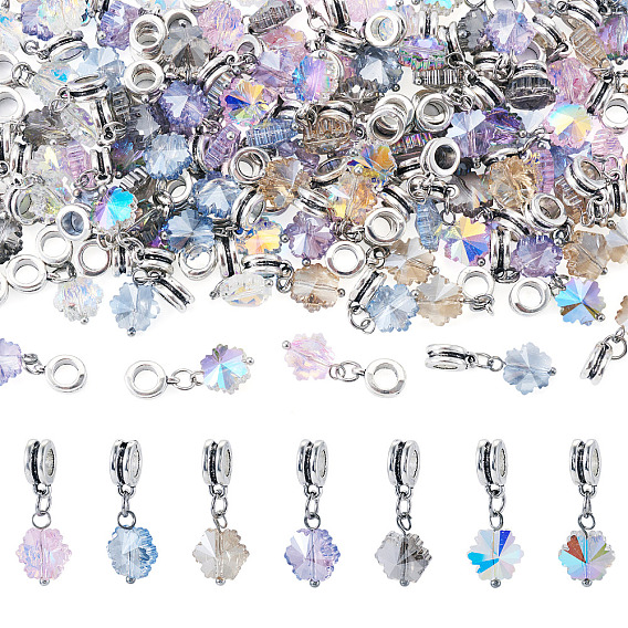 105шт 7 стили стеклянные европейские подвески-шармы, подвеска в виде цветка с большим отверстием и дужками из сплава, платина