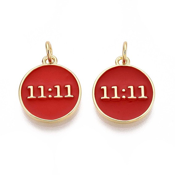 Латунь эмаль подвески, с целью перехода в кольце, плоский круглый с 11:11, реальный 18 k позолоченный