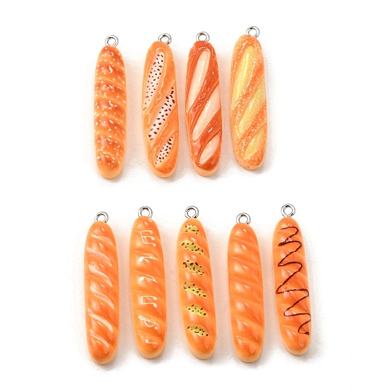 Подвески из смолы, искусственный хлеб, багет, с платиново-железными петлями