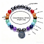 Alloy Lotus OM Charm Chakra Round Gemstone Beaded Stretch Bracelets, Platinum