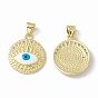 Rack Plating Brass Micro Pave Clear Cubic Zirconia Pendants, with Enamel, Long-Lasting Plated, Cadmium Free & Lead Free, Flat Round with Evil Eye