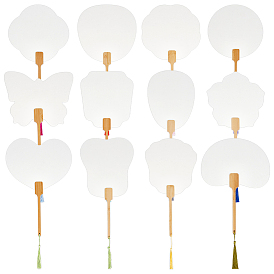 12шт 12 стили бумажный ручной веер, с бамбуковой ручкой и кисточками, фанаты пустой живописи, для детей поделки своими руками