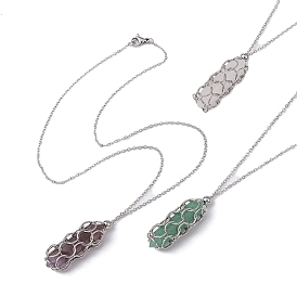 Ожерелье с подвеской в виде пули из натуральных смешанных драгоценных камней, колье-мешочек из нержавеющей стали в стиле макраме
