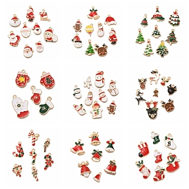 Christmas Theme Alloy Enamel Pendants, Light Gold, Christmas Tree & Glove & Snowman Charm