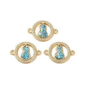 Rack Plating Brass Micro Pave Clear Cubic Zirconia Ring with Gourd Connector Charms, with Synthetic Opal, Real 18K Gold Plated, Long-Lasting Plated, Lead Free & Cadmium Free