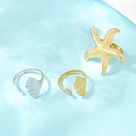 304 открытые кольца манжеты из нержавеющей стали, морская звезда/рыбий хвост, ионное покрытие (ip)