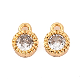 Brass Micro Pave Clear Cubic Zirconia Charms, Round