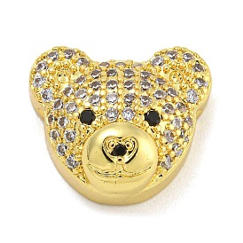 Rack Plating Brass Micro Pave Cubic Zirconia Beads, Cadmium Free & Lead Free, Long-Lasting Plated, Bear