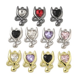 Rack Plating Alloy Rhinestone Pendants, Lead Free & Cadmium Free & Nickel Free, Devil Charms, Heart