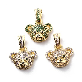 Brass Cubic Zirconia Charms, Bear Head Charm, Real 18K Gold Plated