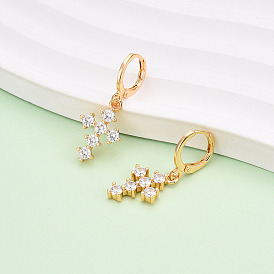 Cross Brass Micro Pave Cubic Zirconia Dangle Leverback Earrings, Long-Lasting Plated, Golden