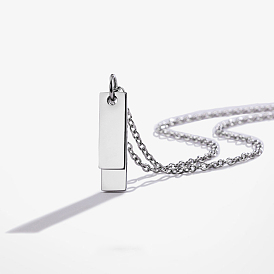 304 ожерелья из нержавеющей стали с двойным прямоугольным кулоном и цепочкой, не тускнеет