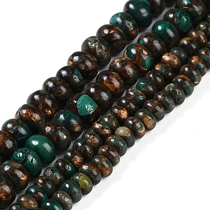 Собранные нити бусин из натурального малахита и бронзита, рондель