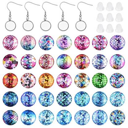 Kits de fabricación de pendientes de bricolaje, con aretes colgantes de acero inoxidable engastes de cabujón, cabujones de vidrio con parte trasera plana y tuercas de plástico