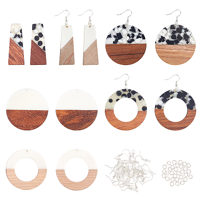 DIY Wooden Dangle Earring Making Kits, Including Geometry Resin & Walnut Wood Pendants, Brass Earring Hooks & Jump Rings