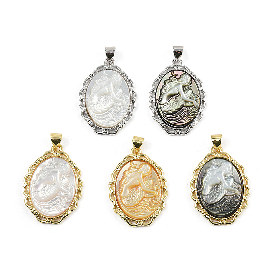 Подвески в виде русалки из натуральных ракушек, латунные овальные подвески