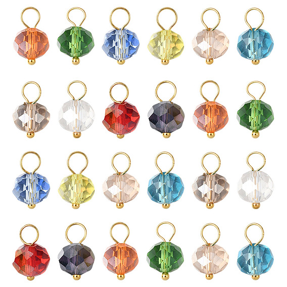 200Stk. 10 Farben Glasanhänger, mit Messing-Zubehör