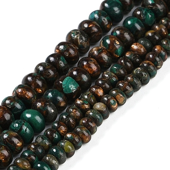 Собранные нити бусин из натурального малахита и бронзита, рондель