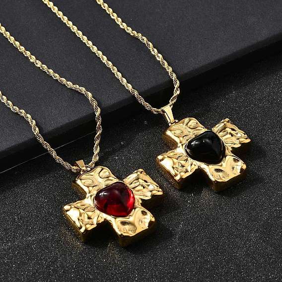 Крест с сердцем 304 подвеска из нержавеющей стали с кубическим цирконием, реальный 18 k позолоченный