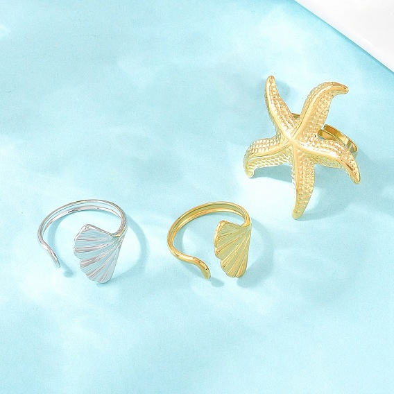 304 открытые кольца манжеты из нержавеющей стали, морская звезда/рыбий хвост, ионное покрытие (ip)