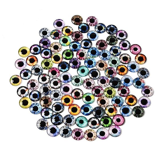 Printed Transparent Glass Cabochons, Half Round with Eye Pattern