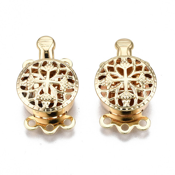 Brass Box Clasps, 3-Strand, 6-Hole, Nickel Free, Flat Round