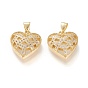 Brass Micro Pave Clear Cubic Zirconia Pendants, with Snap on Bail, Long-Lasting Plated, Heart, Clear