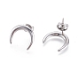 304 Stainless Steel Stud Earrings, Hypoallergenic Earrings, with Ear Nuts, Crescent Moon/Double Horn