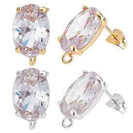 6 пары 2 цвета латунь микропаве прозрачный кубический цирконий овальные серьги-гвоздики фурнитура, с вертикальными петлями и ушными гайками, без кадмия и без свинца