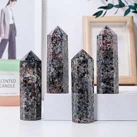 Point Tower Natural Fluorescent Syenite Rock Home Display Decoration, Healing Stone Wands, for Reiki Chakra Meditation Therapy Decors, Hexagon Prism