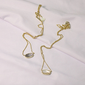 Ожерелья с подвеской в виде овала с гранеными камнями из натуральной белой ракушки/серого кошачьего глаза для женщин