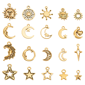 80 шт 20 стили подвески из сплава в тибетском стиле, комплект подвесок из серии «Луна, Солнце и Звезды»