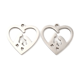 316L Surgical Stainless Steel Pendants, Laser Cut, Heart with Family Charms