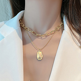Vintage Exaggerated Personality Metal Elliptical Double-layer Necklace for Women