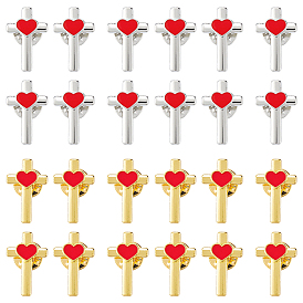 24 шт. 2 цвета крест с сердцем сплав эмалированный лацкан для рюкзака одежды