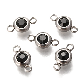 304 Stainless Steel Rhinestone Links Connectors, Flat Round, Stainless Steel Color