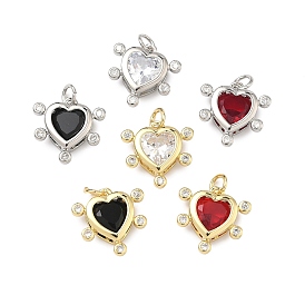 Латунные микро проложить кубического циркония подвески, сердце прелести, долговечный, стойки покрытие, без свинца и без кадмия, со стеклом, реальный 18 k позолоченный