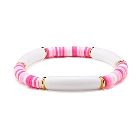 Curved Tube Acrylic Beads Stretch Bracelet for Teen Girl Women, Disc Polymer Clay Beads Bracelet