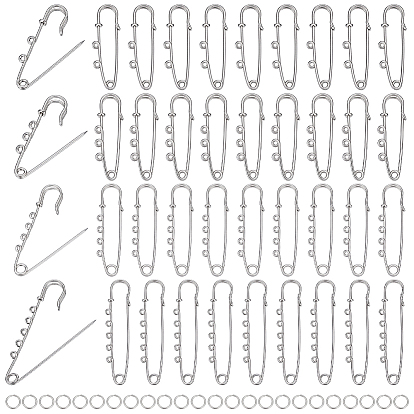 40Pcs Alloy Brooch Findings, with 140Pcs Tarnish Resistant 304 Stainless Steel Jump Rings