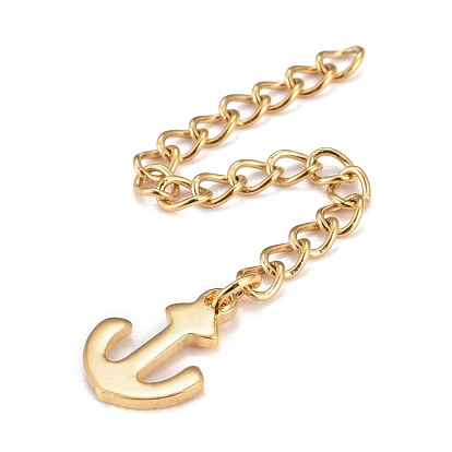 304 Stainless Steel Chain Extender, Curb Chain, with 202 Stainless Steel Charms, Anchor