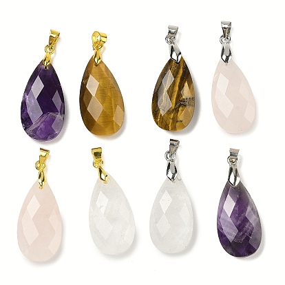 Природных драгоценных камней подвески, с латунной фурнитурой , граненые, слезинки