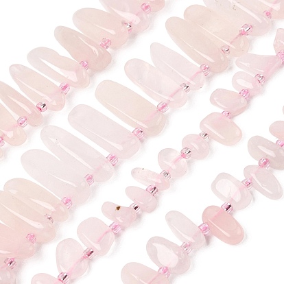 Природного розового кварца нитей бисера, Топ пробуренной, самородки, с бисером