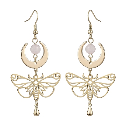 Естественно выросли болтаться серьги кварцевые, Золотая латунная бабочка с длинными серьгами-каплями в виде луны
