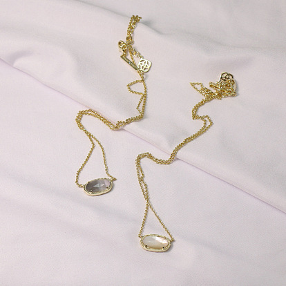 Ожерелья с подвеской в виде овала с гранеными камнями из натуральной белой ракушки/серого кошачьего глаза для женщин