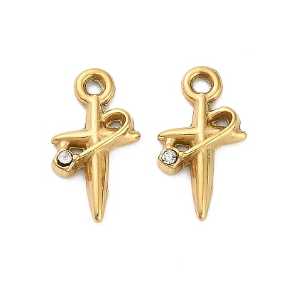 304 кулон из нержавеющей стали с кристаллами и стразами, ионное покрытие (ip), крест прелести