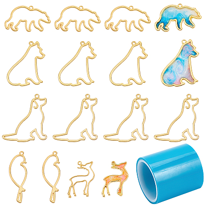 20Pcs 5 Style Zinc Alloy Open Back Bezel Pendants, For DIY UV Resin, Epoxy Resin, Pressed Flower Jewelry, with 1Roll Seamless Paper Tape